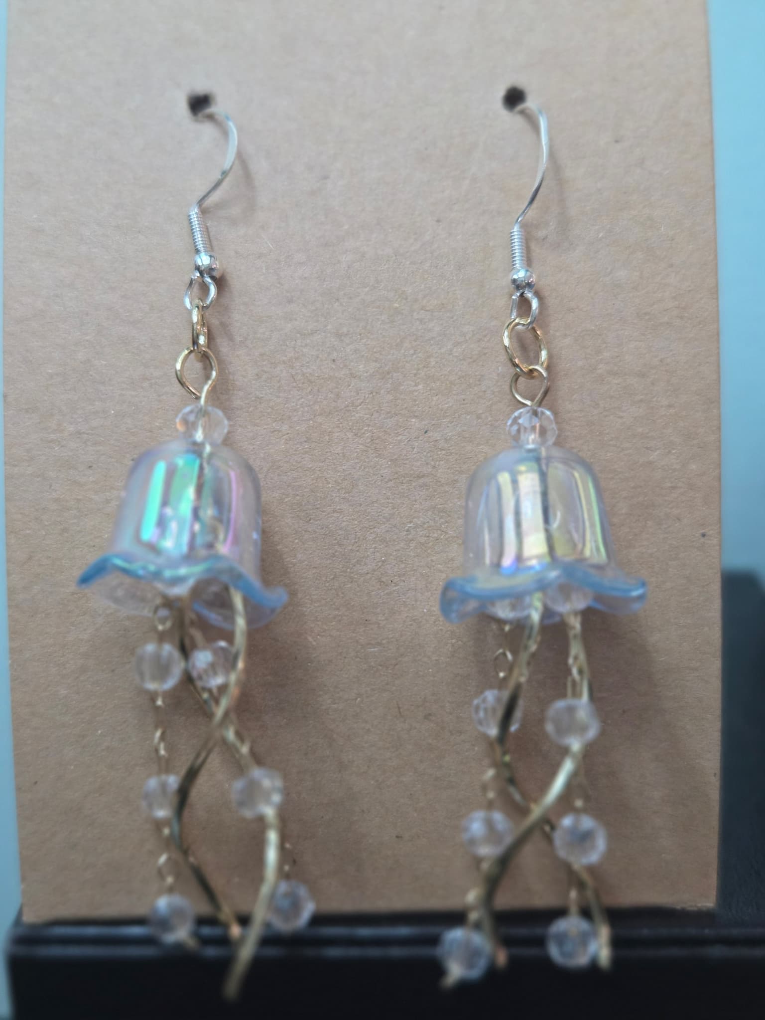 Iridescent Aurora Borealis (AB) Acrylic Jellyfish Dangle – Gold-Tone Metal
