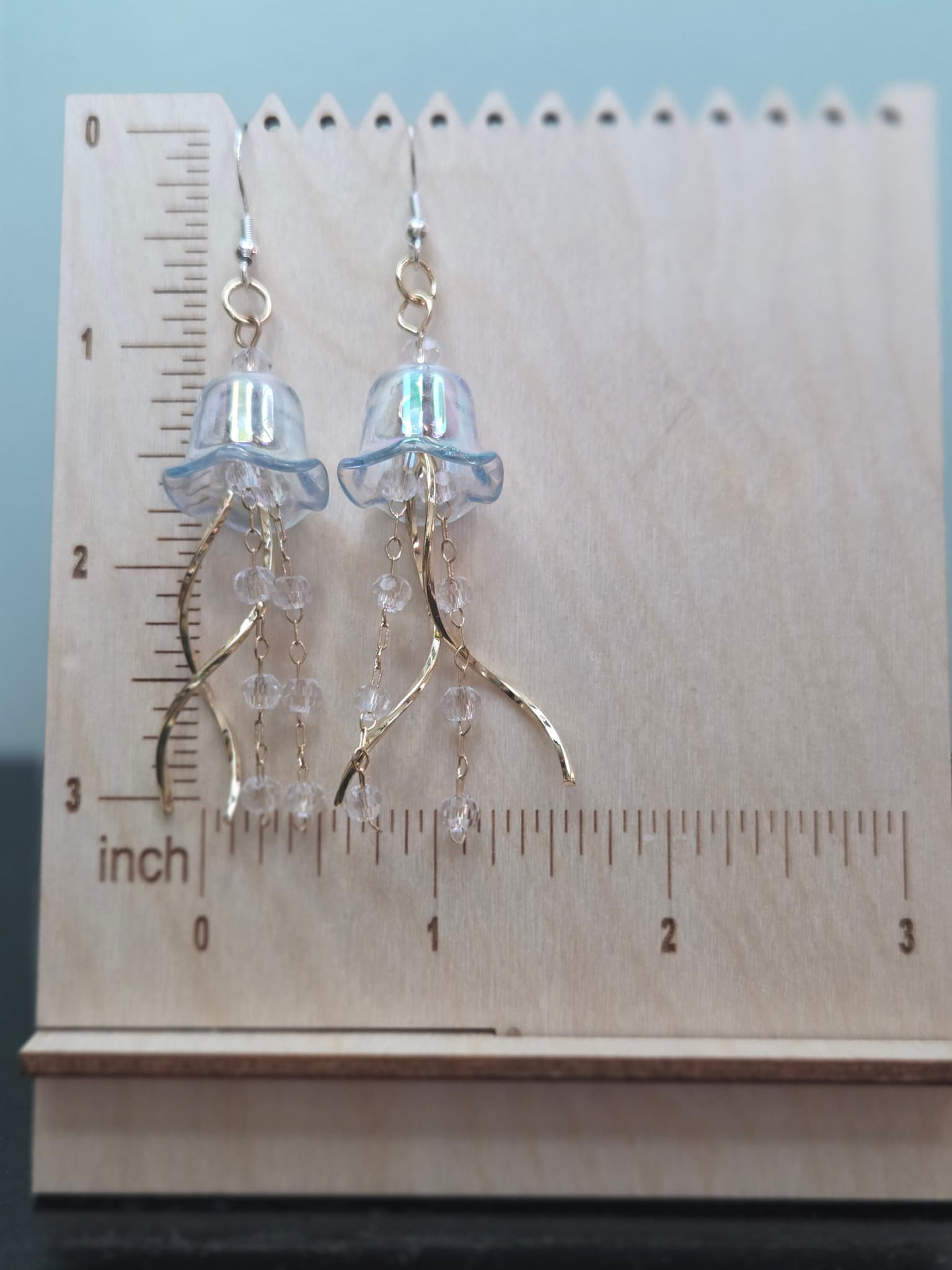 Iridescent Aurora Borealis (AB) Acrylic Jellyfish Dangle – Gold-Tone Metal