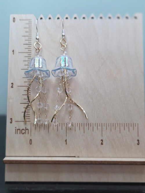 Iridescent Aurora Borealis (AB) Acrylic Jellyfish Dangle – Gold-Tone Metal