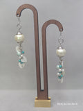 Pearl Glass Bead Shell Heart Cluster Earrings | Teal Howlite Statement Dangles