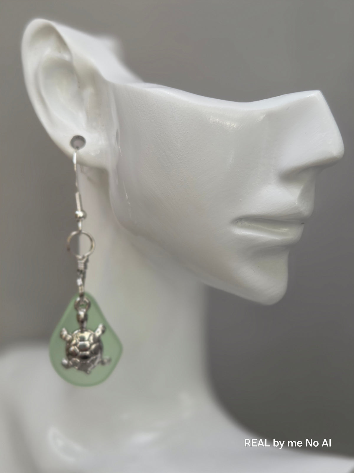 Frosted Glass Turtle Charm Earrings | Sage Green Sea-Inspired Dangle Earrings