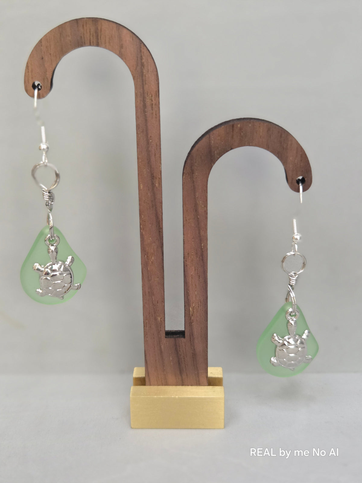 Frosted Glass Turtle Charm Earrings | Sage Green Sea-Inspired Dangle Earrings