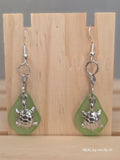 Frosted Glass Turtle Charm Earrings | Sage Green Sea-Inspired Dangle Earrings