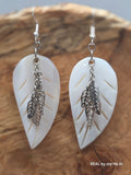 Mother of pearl leaf earrings with cascading silver-tone leaf charms