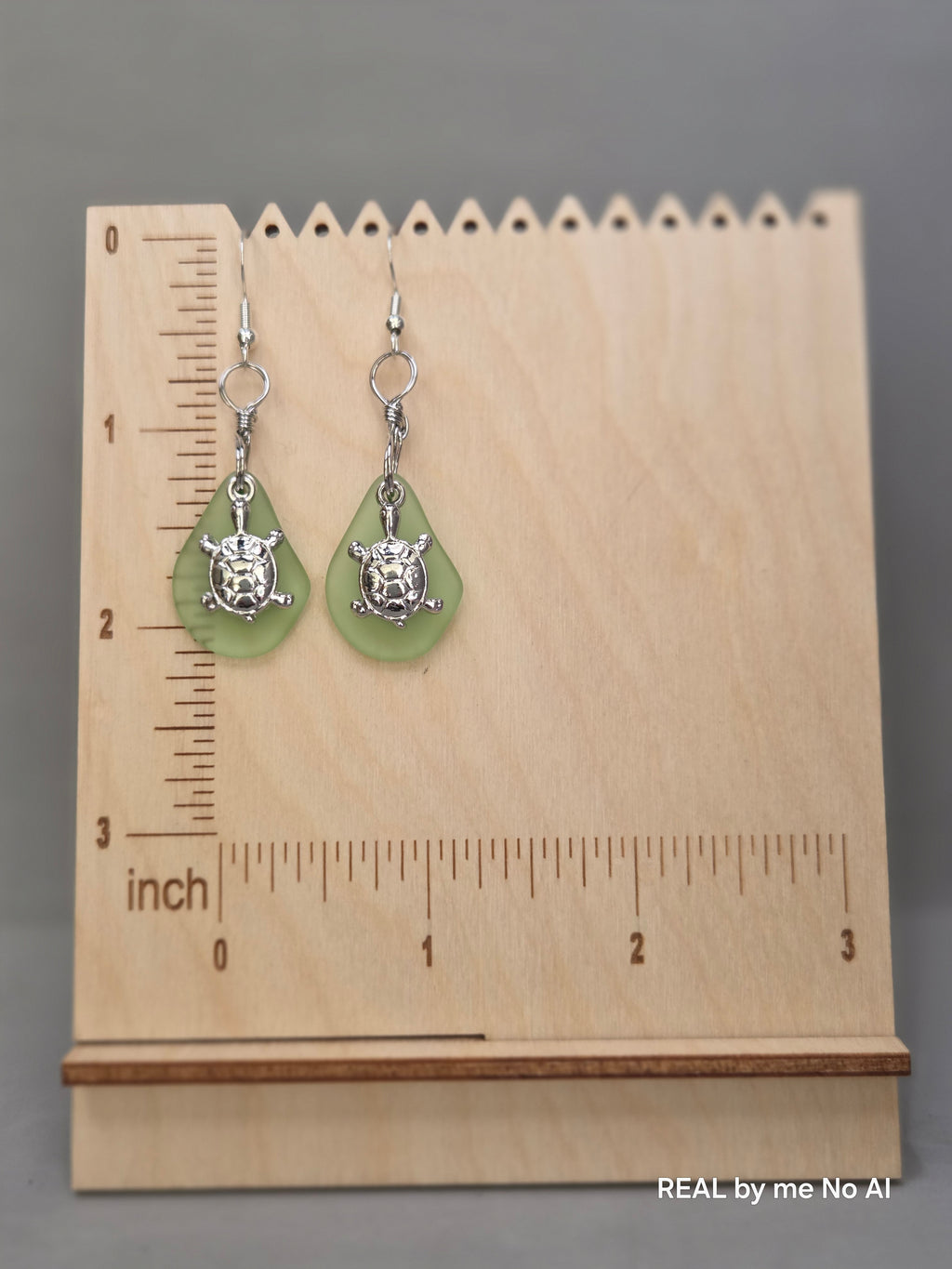 Frosted Glass Turtle Charm Earrings | Sage Green Sea-Inspired Dangle Earrings