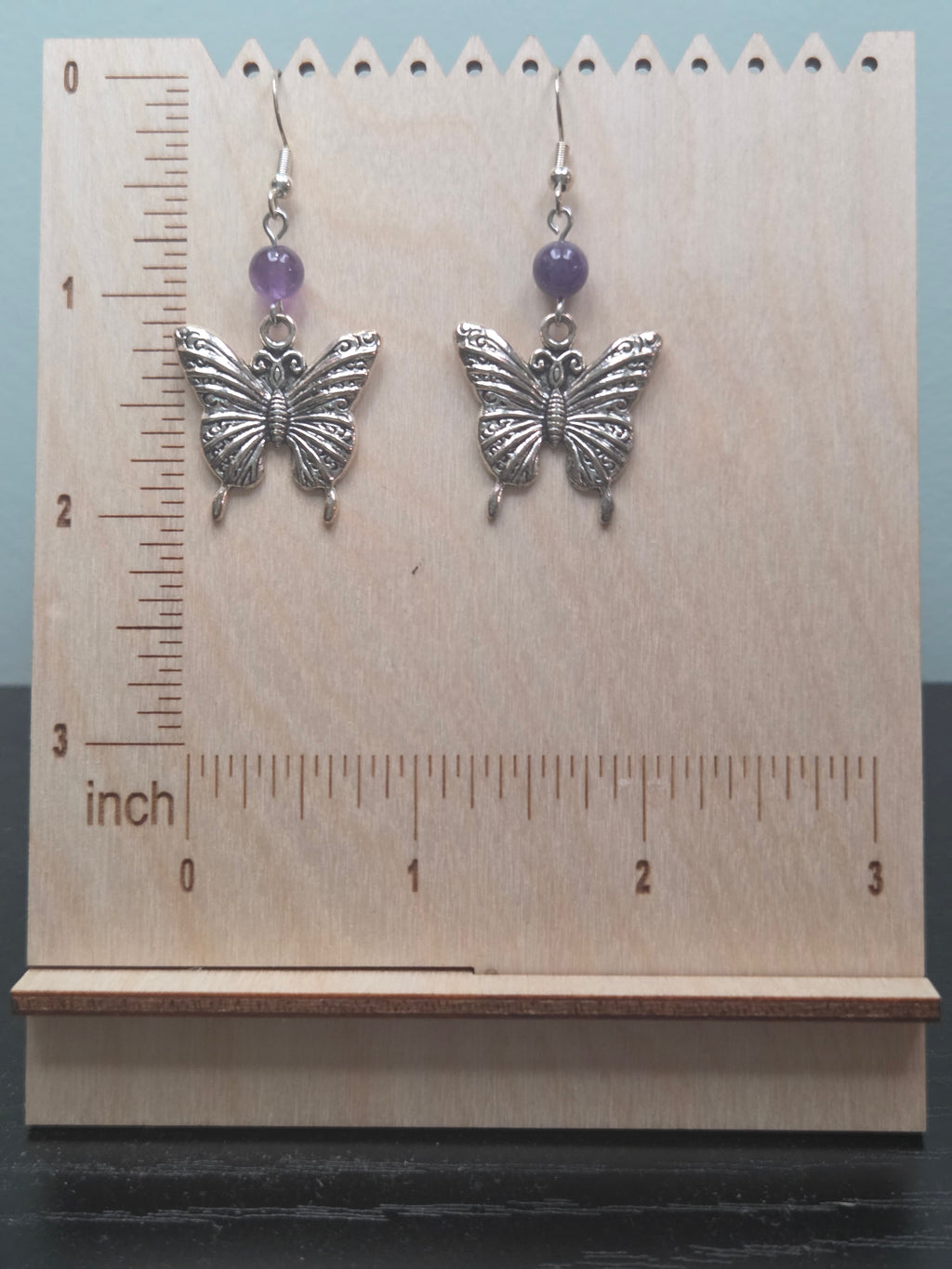 Silver Amethyst Butterfly Earrings
