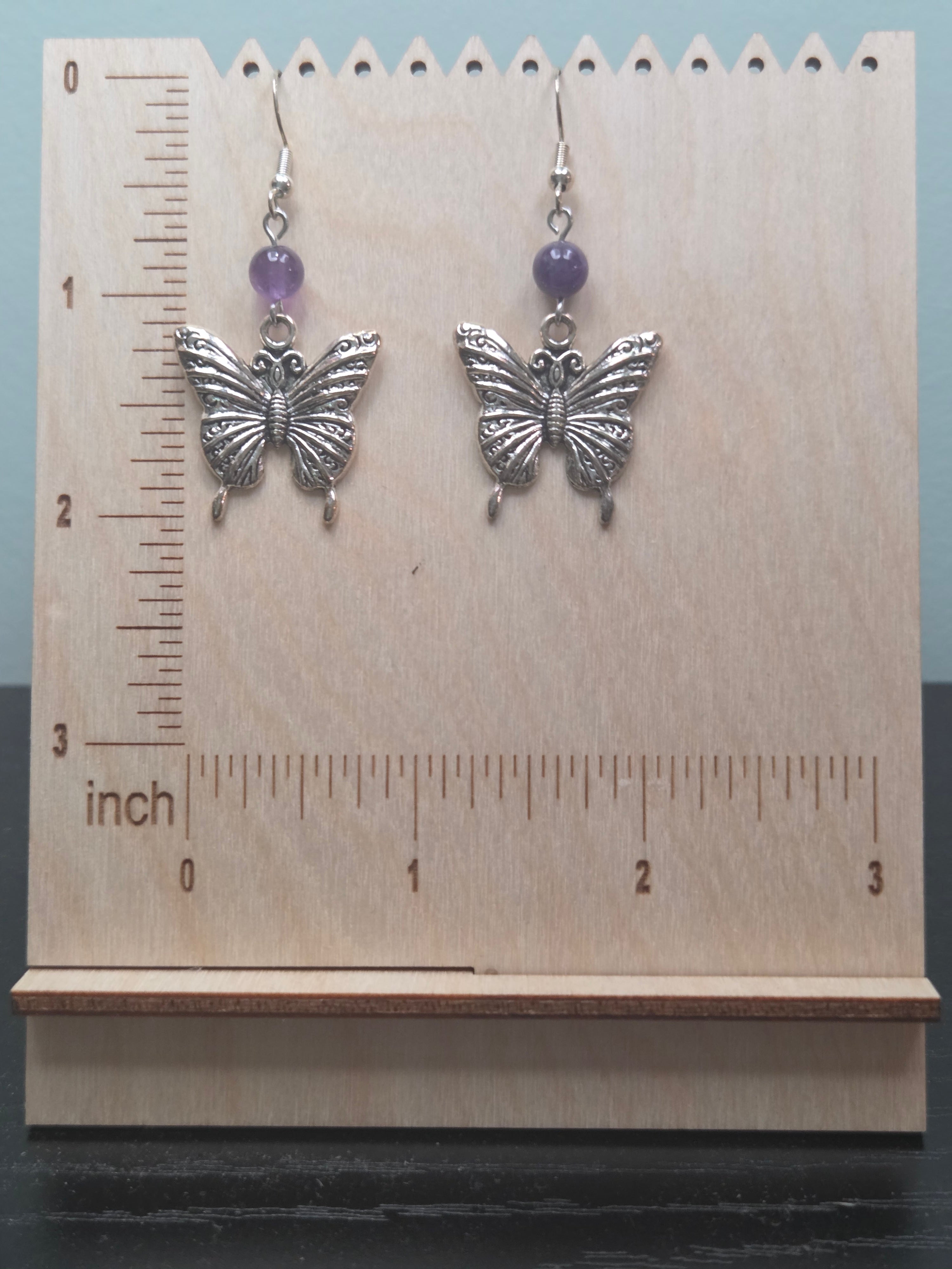 Silver Amethyst Butterfly Earrings