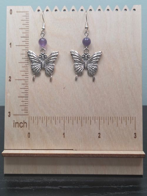 Silver Amethyst Butterfly Earrings