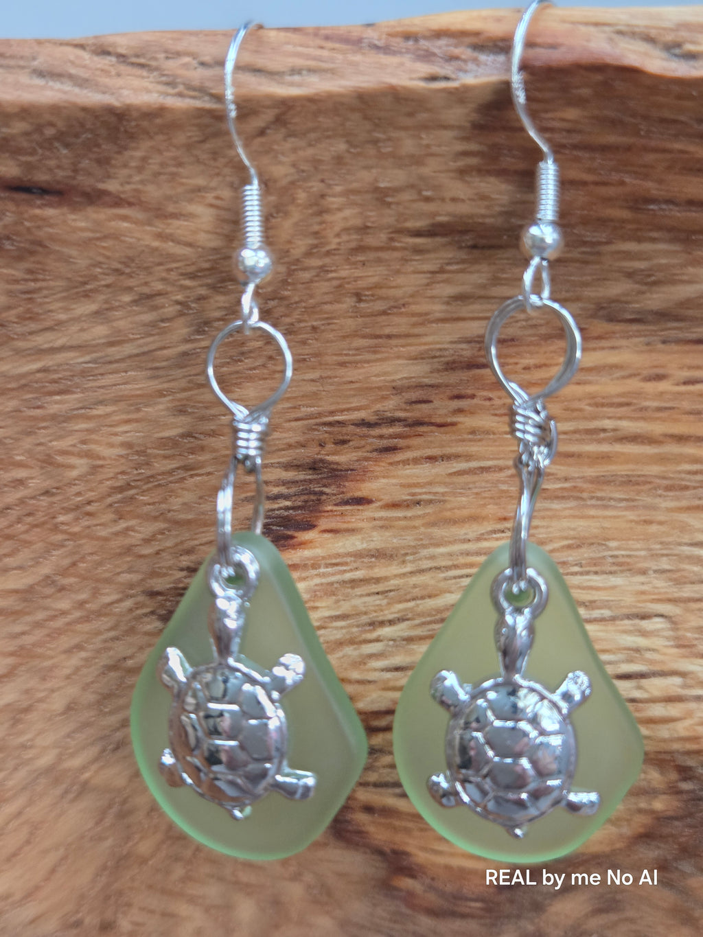Frosted Glass Turtle Charm Earrings | Sage Green Sea-Inspired Dangle Earrings