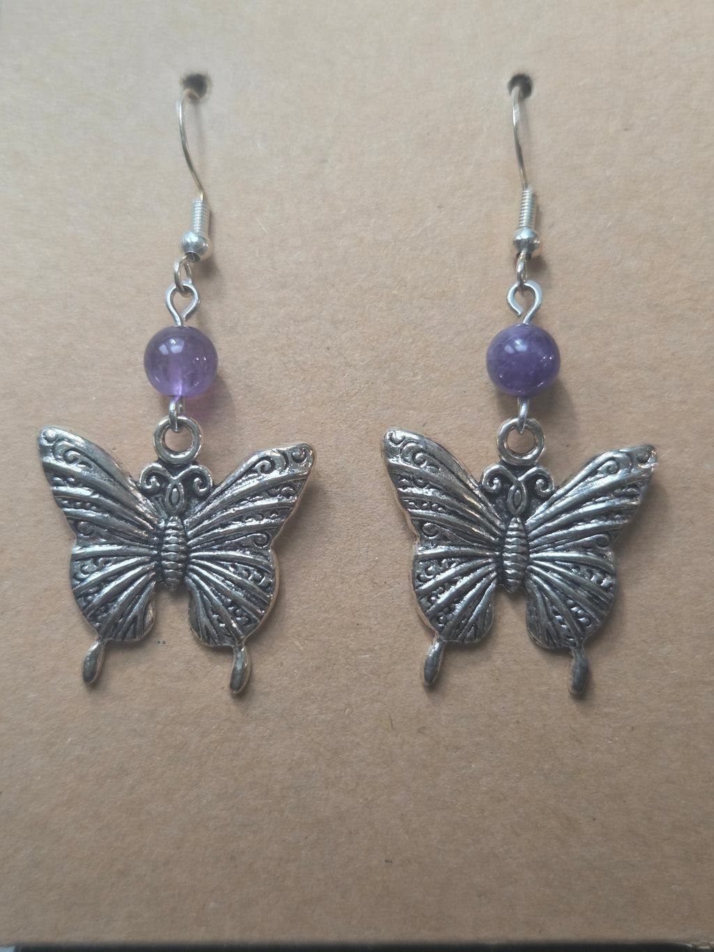 Silver Amethyst Butterfly Earrings