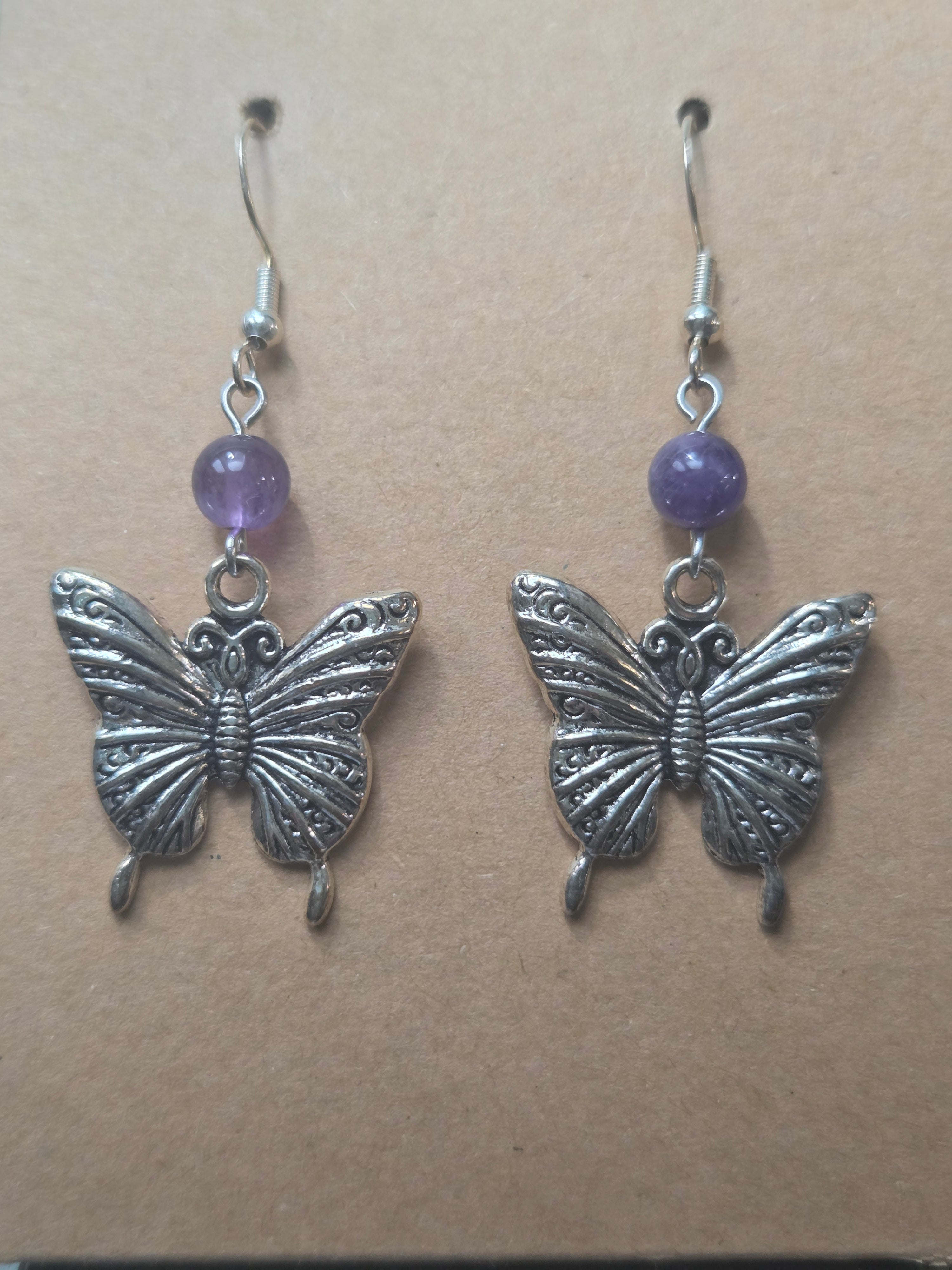 Silver Amethyst Butterfly Earrings